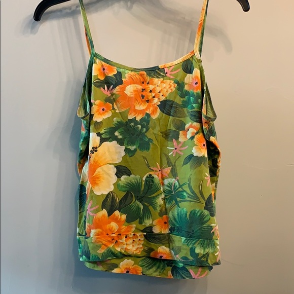 Lucky Brand Floral Tank Green Orange Aloha M - Picture 4 of 4